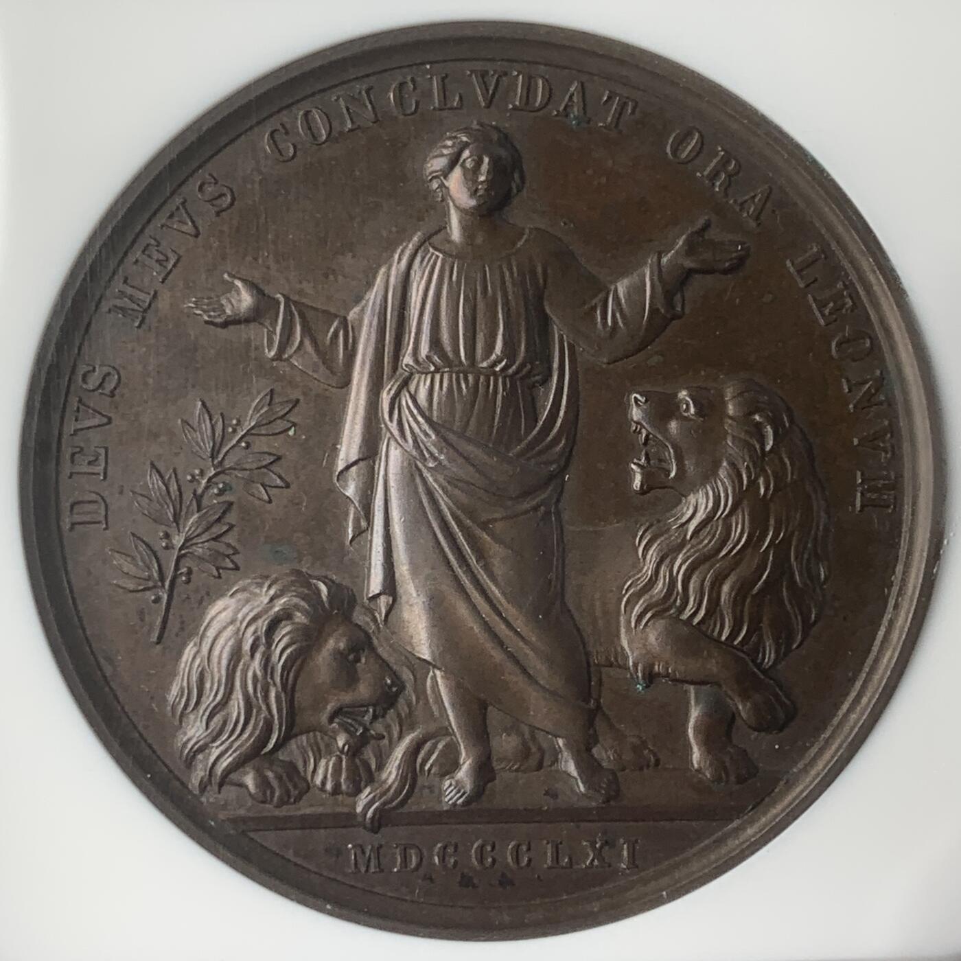 掌中浮雕-藏着的欧洲第048场 NGC MS62 ：教皇国梵蒂冈1861年庇护九世铜质奖章，44mm