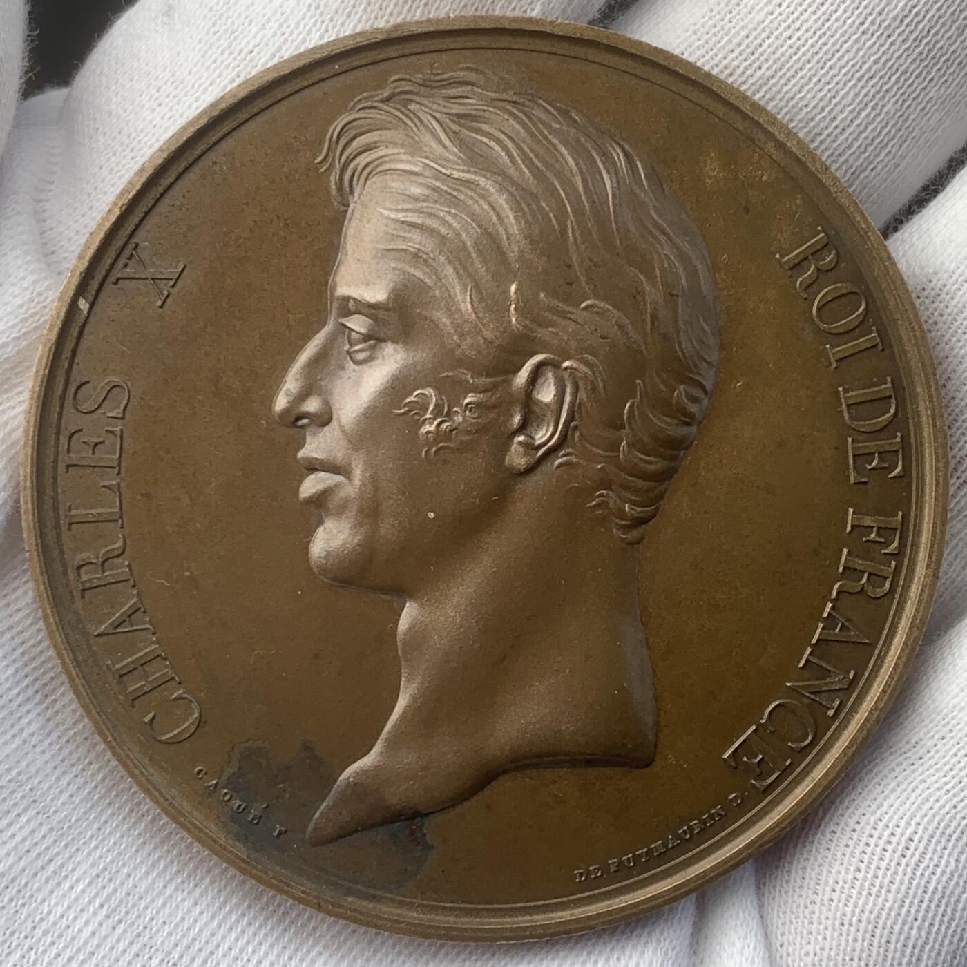 掌中浮雕-藏着的欧洲第048场  1827年法国查理十世纪念铜章，55mm