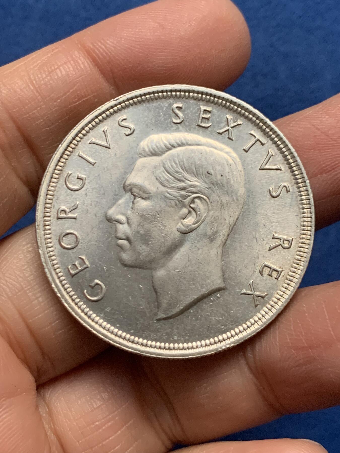 《竞宝斋》第455场 周日，周一 2场连拍 （全场包邮，欢迎送拍） 南非1948年5先令羚羊银币 原光好品