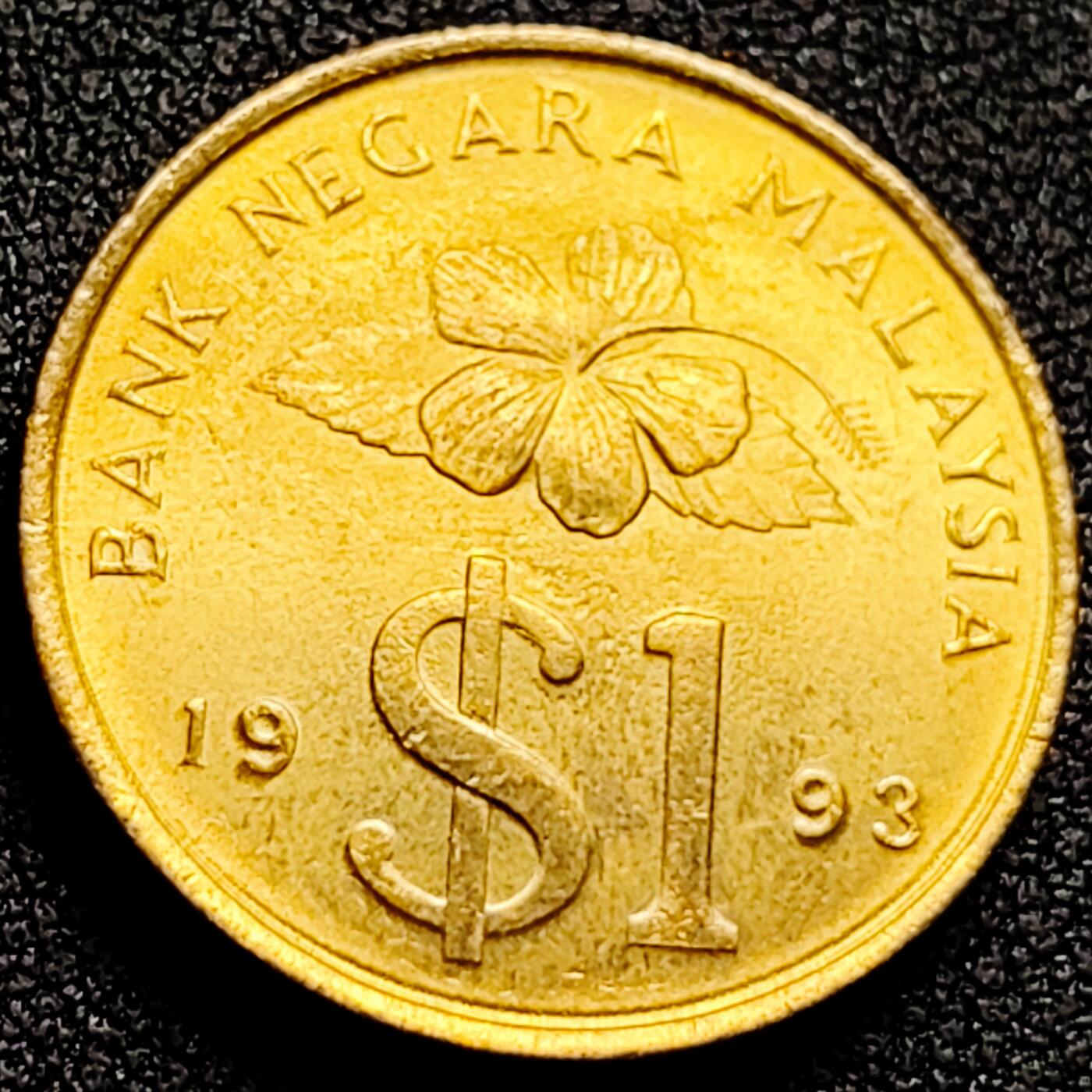 泉币菌-第164场-新年第七场 精品福利场 原铜光极美 $版 剑 马来西亚1993年 1吉林特黄铜硬币 24毫米 9.35克