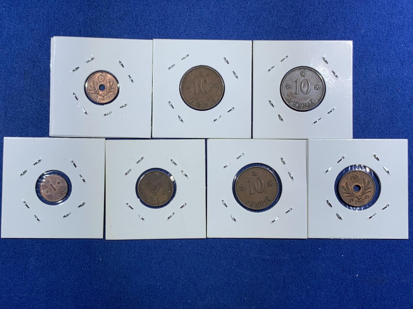 《竞宝斋》第455场 周日，周一 2场连拍 （全场包邮，欢迎送拍） 七枚一组 芬兰铜币