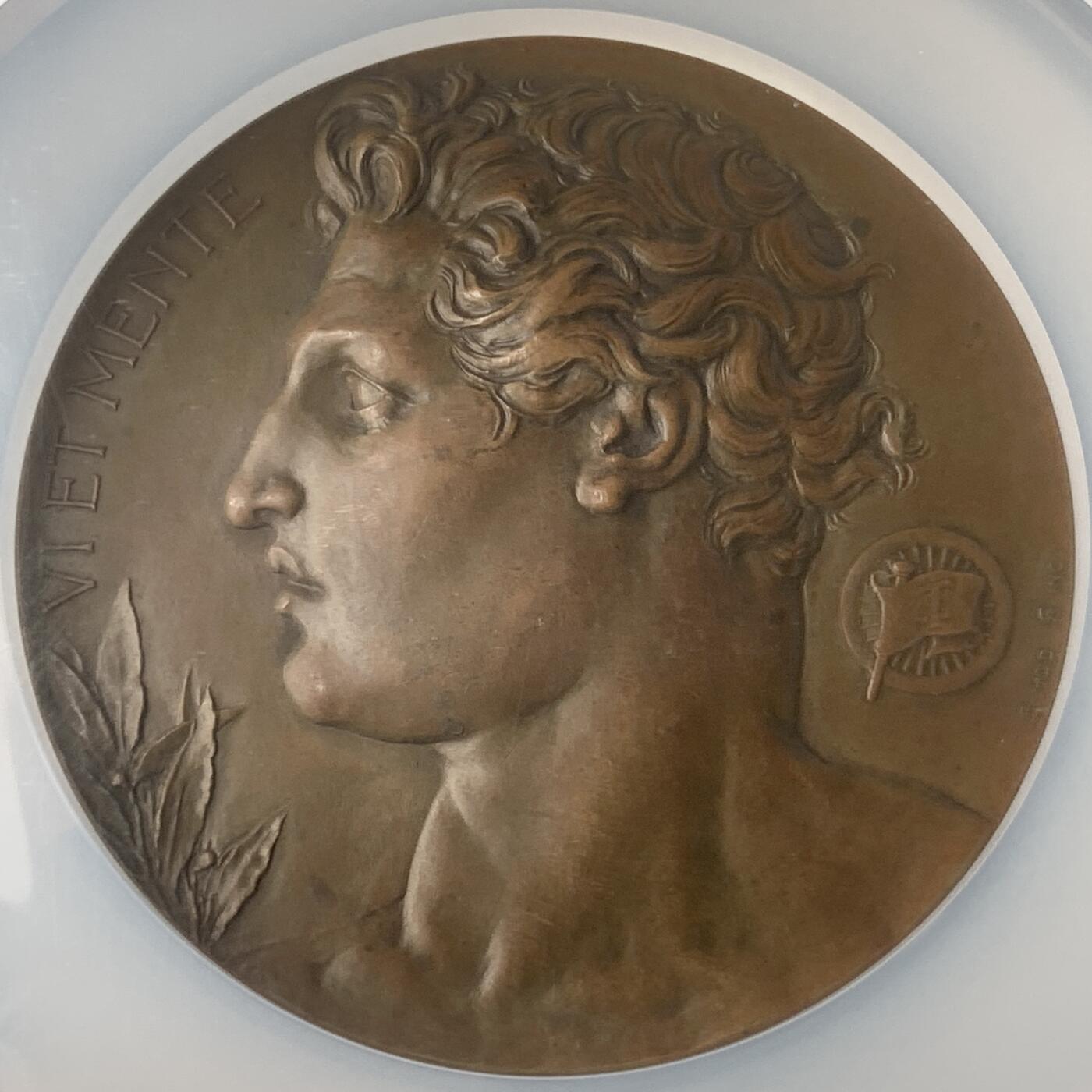 掌中浮雕-藏着的欧洲第048场 NGC MS62 : 1911年意大利旅行俱乐部纪念大铜章  ,69mm