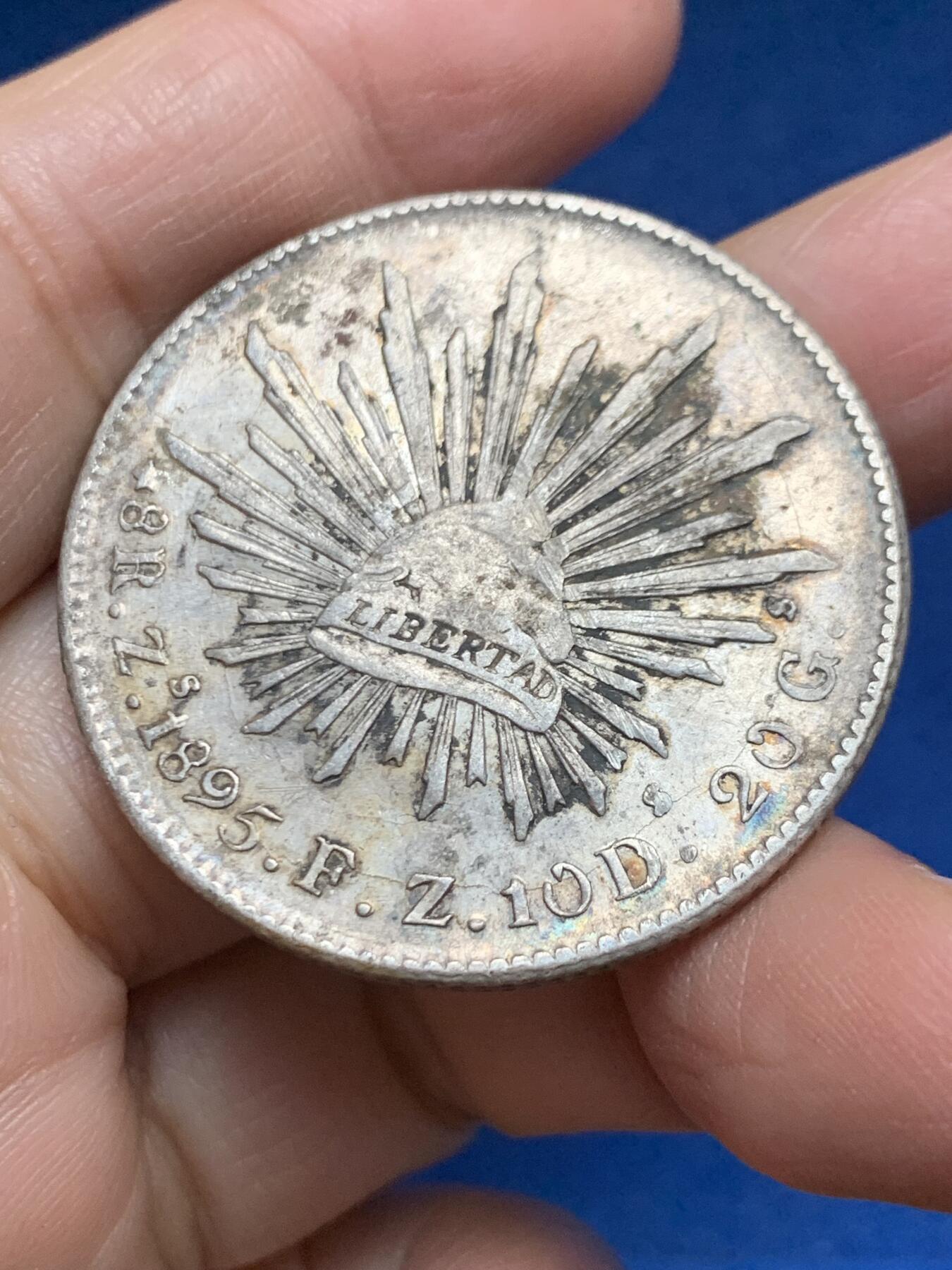 《竞宝斋》第455场 周日，周一 2场连拍 （全场包邮，欢迎送拍） 墨西哥 1895 ZS FZ 鹰洋银币 有戳 细节见图