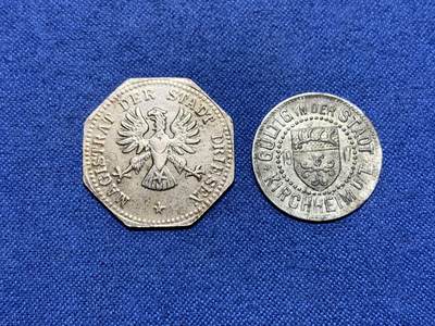 《竞宝斋》第454场 周日，周一 2场连拍 （全场包邮，欢迎送拍） - 两枚一组 德国紧急状态币 德里森10芬尼铁币+基希海姆1917年5芬尼锌币