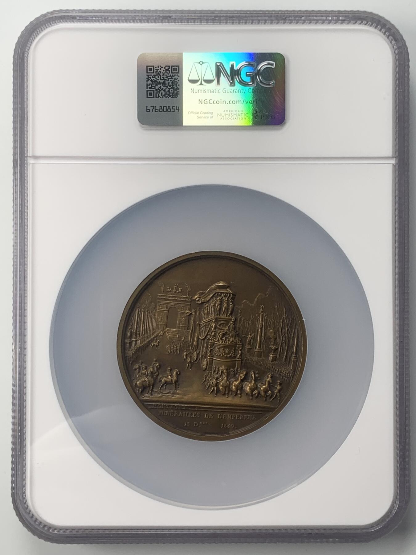 掌中浮雕-藏着的欧洲第048场 NGC MS62 ：1840年拿破仑灵柩回归巴黎纪念铜章，59mm