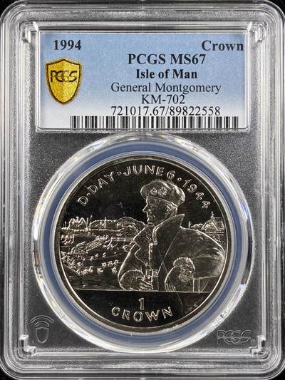 【雨安】【直播拍卖】【第0123期-评级币章】2026-01-10 周六 19:30 - [评级现代] Isle of Man 马恩岛 1克朗 1994年 D-Day蒙哥马利将军  PCGS-MS67