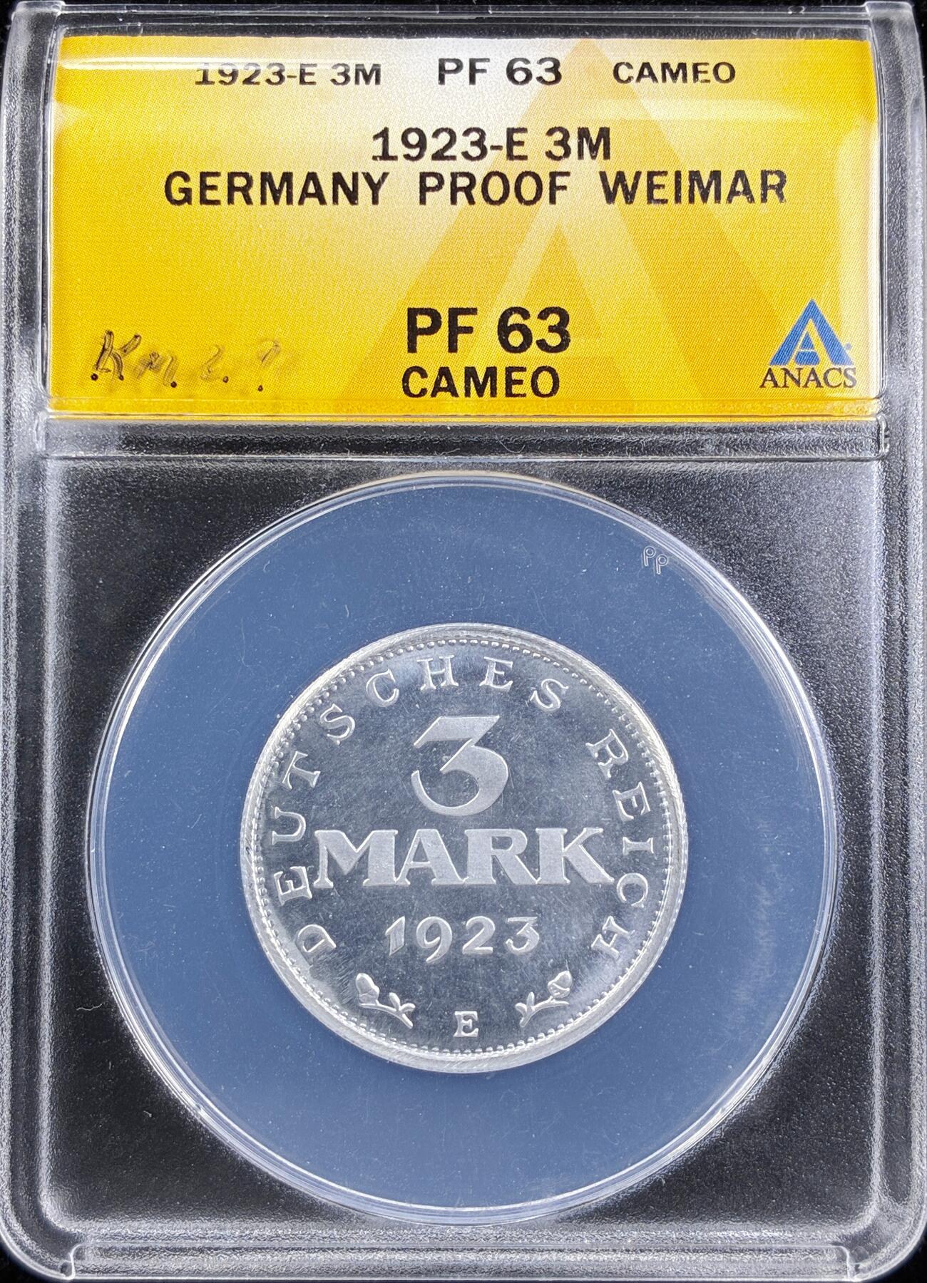 【雨安】【直播拍卖】【第0123期-评级币章】2026-01-10 周六 19:30 [评级德国] Germany 德国 魏玛 3马克 1923年 ANACS-PF63CAMEO