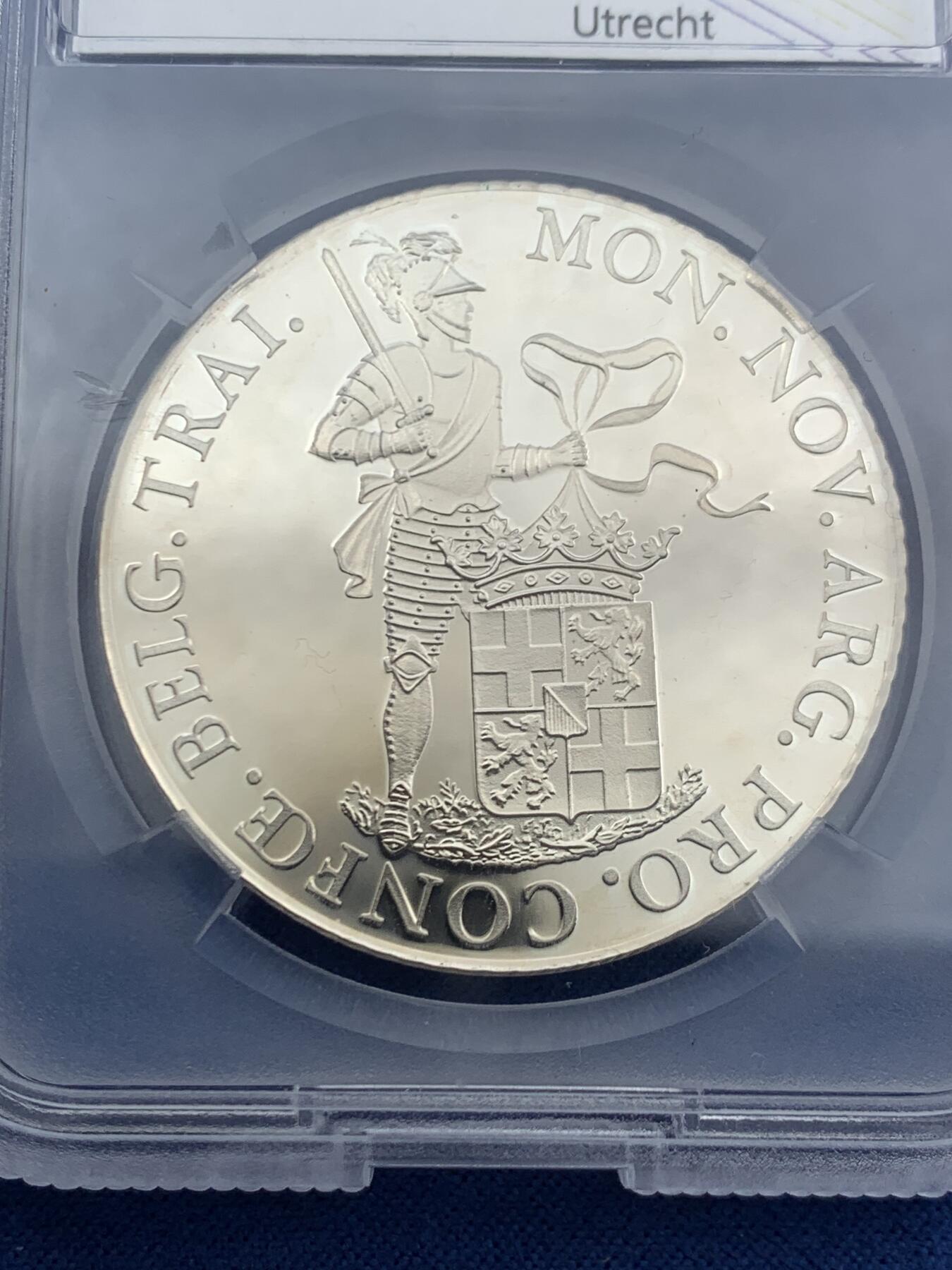 《竞宝斋》第455场 周日，周一 2场连拍 （全场包邮，欢迎送拍） TQG PF65UC 荷兰 1989年 乌特勒支 1杜卡特精制银币 873银 28.25克 发行量35797枚