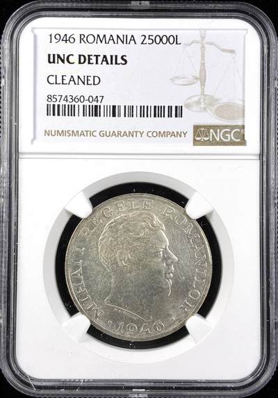【雨安】【直播拍卖】【第0123期-评级币章】2026-01-10 周六 19:30 - [评级欧洲] Romania 罗马尼亚 25000列伊 1946年  NGC-UNC