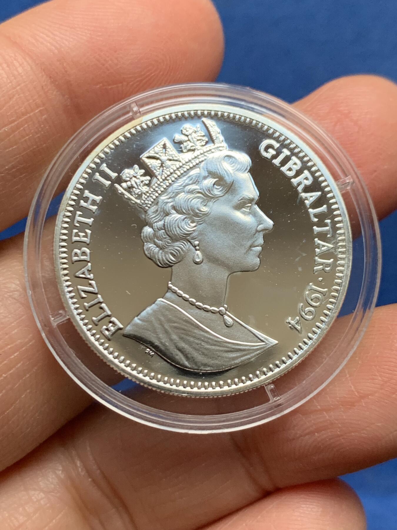 《竞宝斋》第455场 周日，周一 2场连拍 （全场包邮，欢迎送拍） 英国1994年纪念英法海底隧道开通14ecu精制银币 925银 10g