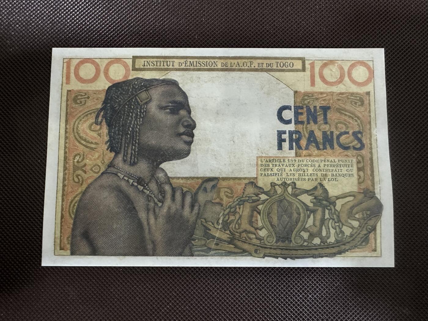 喜羊羊钱币收藏2025第12期(流通品相场) 法属西非	P-46b 1957年100法郎		品相如图				T.35 32620			