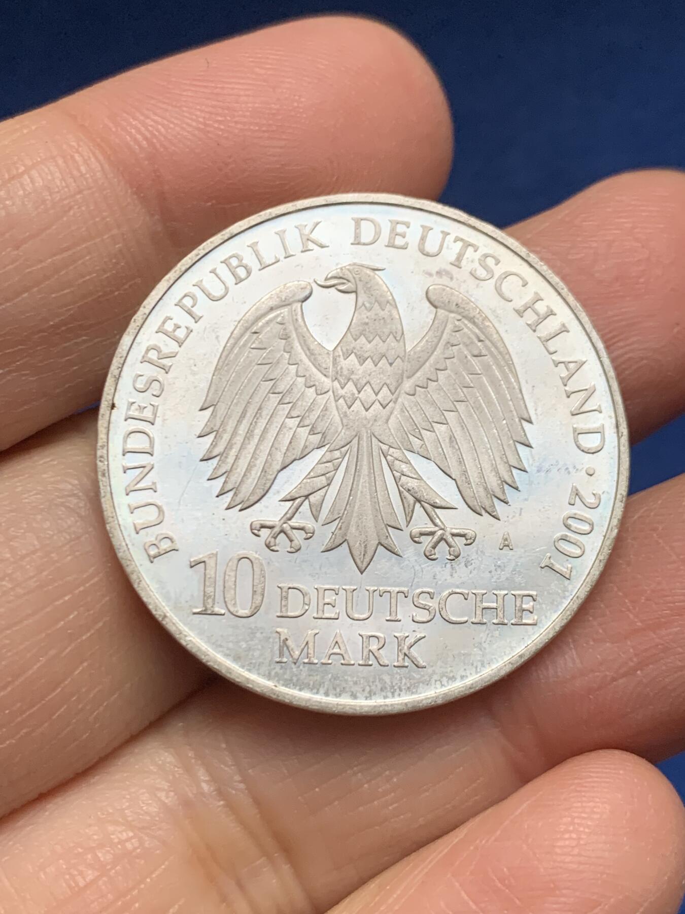 《竞宝斋》第455场 周日，周一 2场连拍 （全场包邮，欢迎送拍） 德国2001年斯特拉尔松海军博物馆10马克纪念银币 925银 15.5克