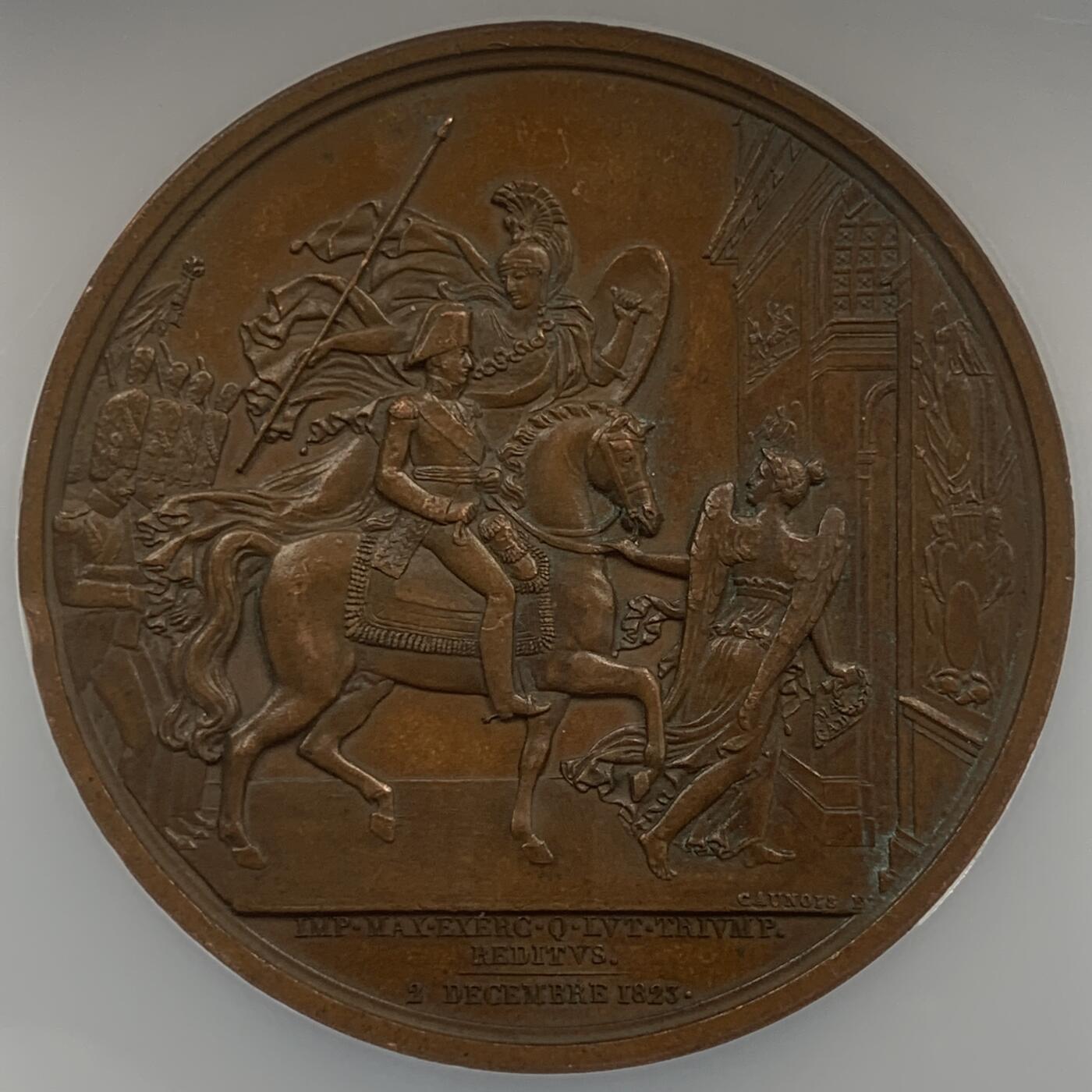 掌中浮雕-藏着的欧洲第048场 NGC MS61 : 1823年法国波旁王朝的路易·安托万从西班牙战役中归来铜章， 51mm