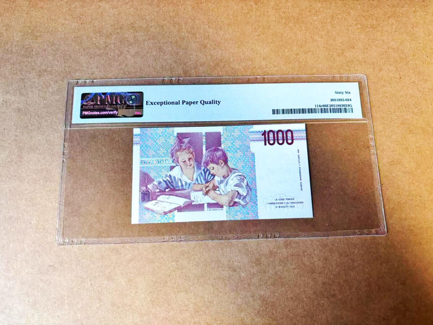 【Blue Auction】世界纸币精拍第772期——18级TOP拍卖/信誉/品质/专业/高效💫 意大利 1990年1000里拉 PMG66EPQ 