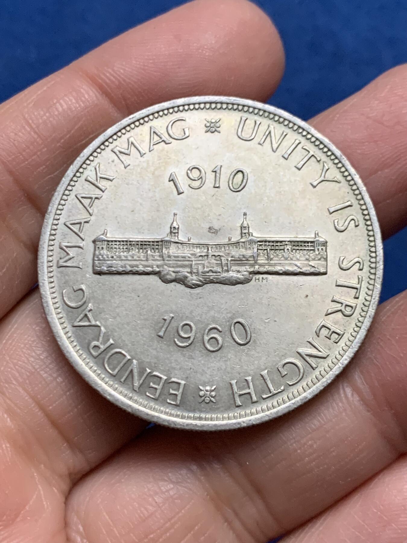 《竞宝斋》第455场 周日，周一 2场连拍 （全场包邮，欢迎送拍） 南非1960年联盟成立50周年5先令银币 原光好品