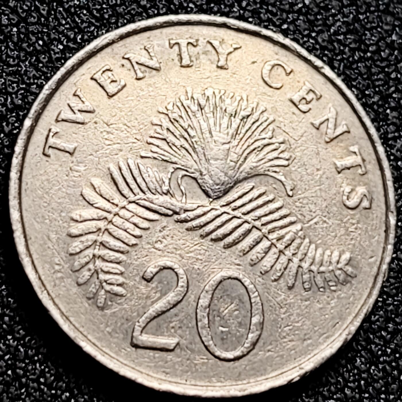 泉币菌-第165场-新年第八场 精品福利场 1986 高币值 新加坡20分 绒球花 高盾徽版 直径21.36mm