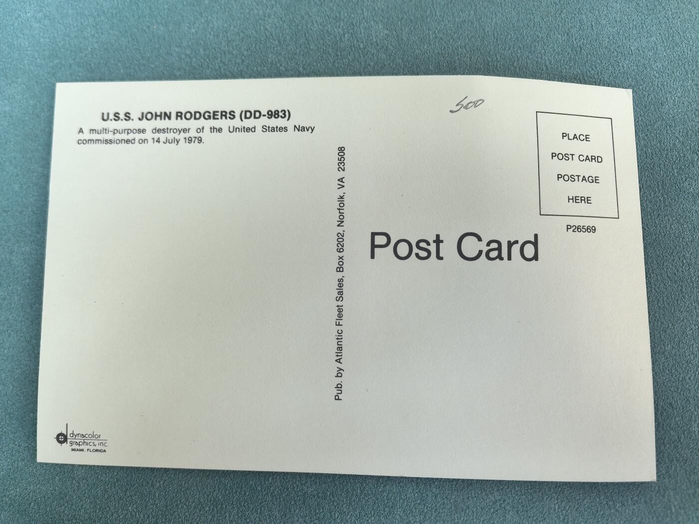 盛世勋华——号角文化勋章邮票专场拍卖第297期 美国冷战时期军舰专题明信片 约翰·罗杰斯号驱逐舰