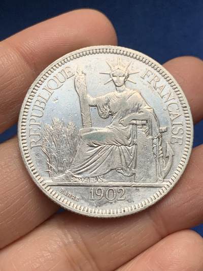 《竞宝斋》第454场 周日，周一 2场连拍 （全场包邮，欢迎送拍） - 法属印支1902年坐洋1皮阿斯特银币