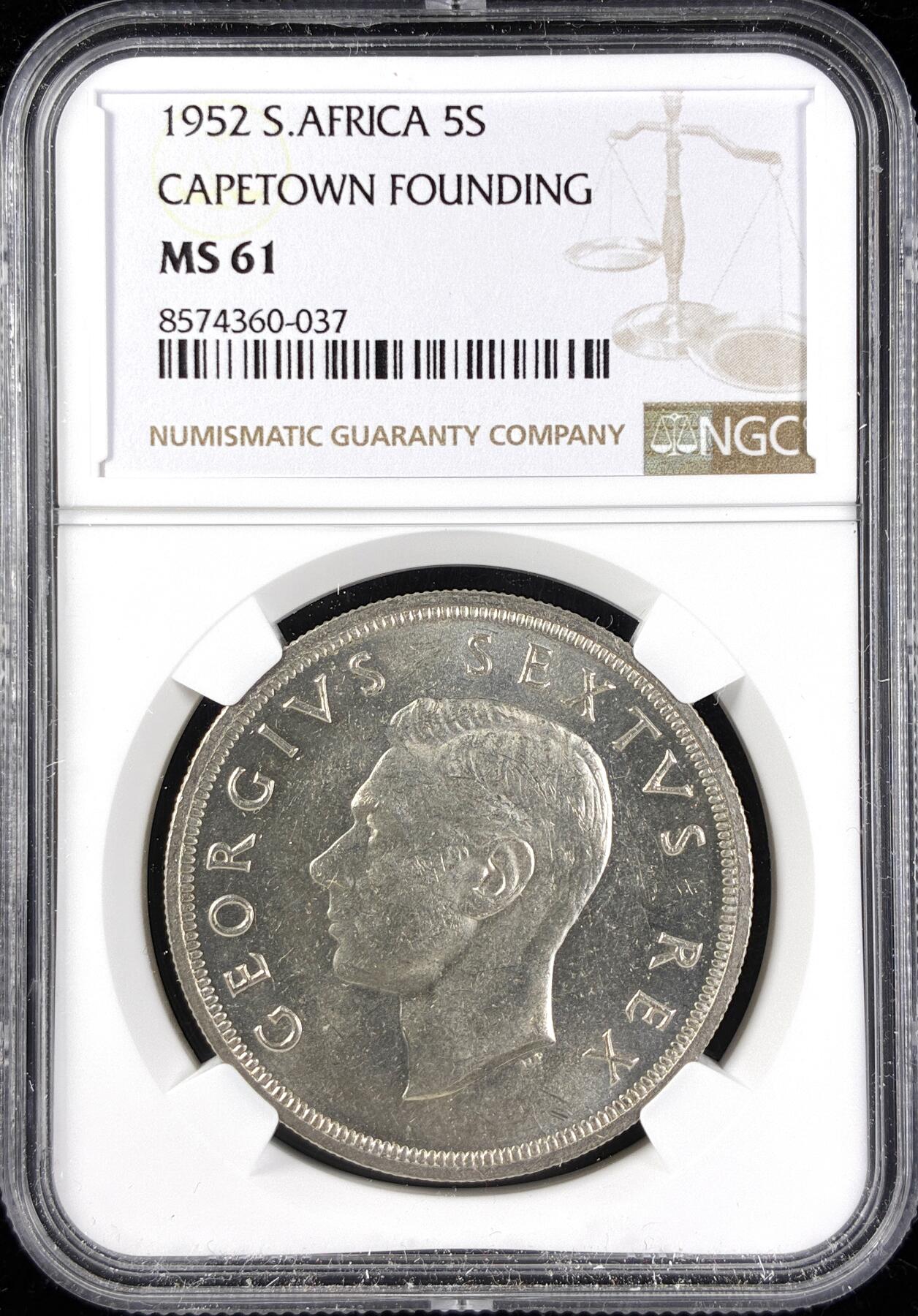 【雨安】【直播拍卖】【第0123期-评级币章】2026-01-10 周六 19:30 [评级非洲] South Africa 南非 5先令 1952年 乔治五世 发现开普敦  NGC-MS61