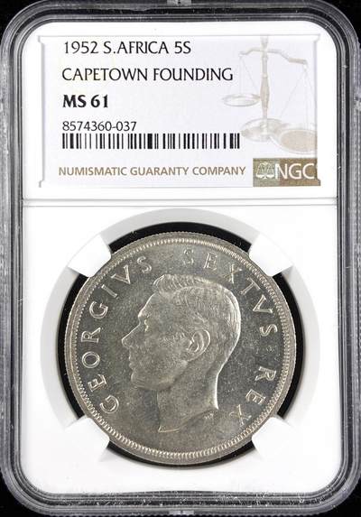 【雨安】【直播拍卖】【第0123期-评级币章】2026-01-10 周六 19:30 - [评级非洲] South Africa 南非 5先令 1952年 乔治五世 发现开普敦  NGC-MS61