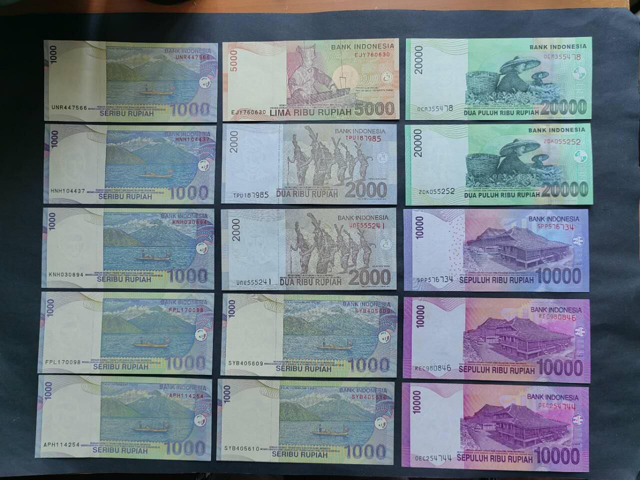 外国纸币专场260110场 印度尼西亚15张小全套，有不同签名与年份，全新品相UNC。