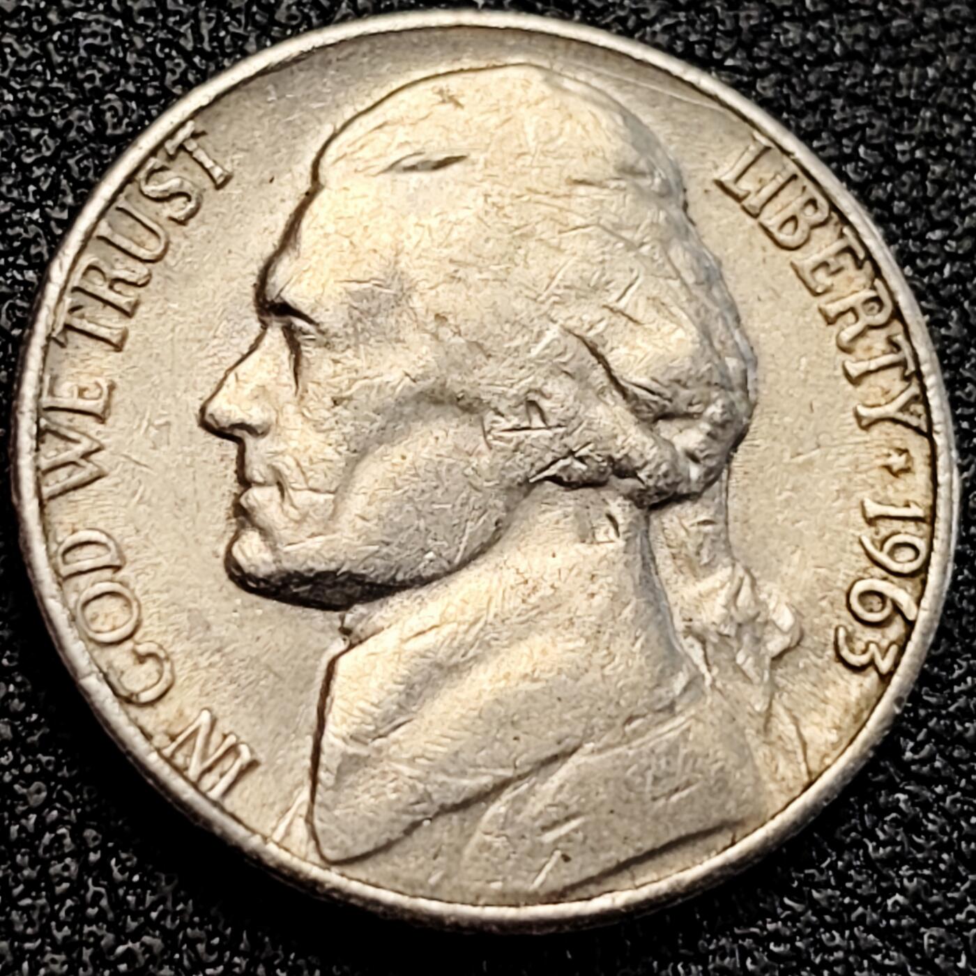 泉币菌-第164场-新年第七场 精品福利场 杰斐逊总统 美国5美分1963年 铜镍币 21毫米5.0克