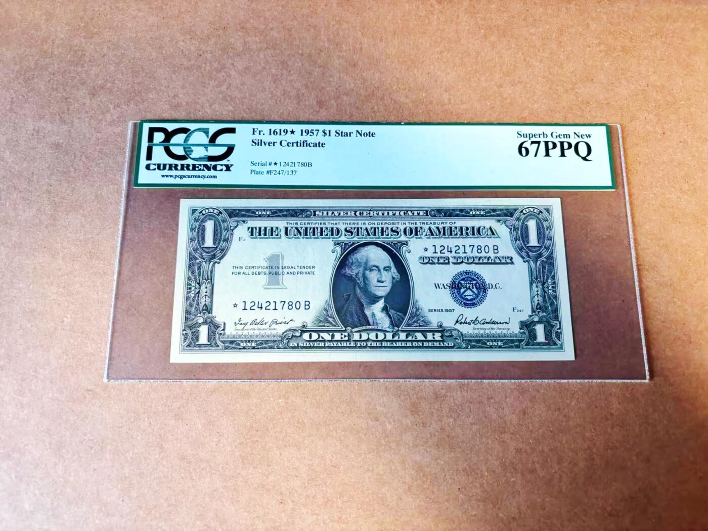 【Blue Auction】世界纸币精拍第772期——18级TOP拍卖/信誉/品质/专业/高效💫 【补号】美国 1957年 1美金 PCGS67EPQ