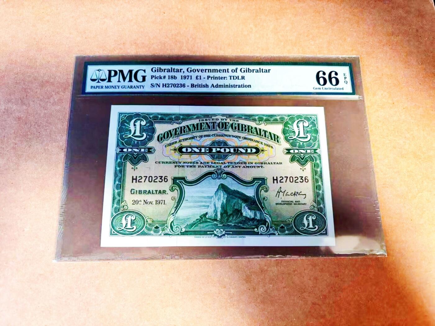 【Blue Auction】世界纸币精拍第772期——18级TOP拍卖/信誉/品质/专业/高效💫 直布罗陀 1971年1镑 PMG66EPQ 