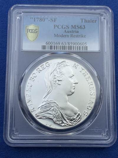 《竞宝斋》第454场 周日，周一 2场连拍 （全场包邮，欢迎送拍） - PCGS MS63 奥匈帝国1780年大奶妈银币 后铸版