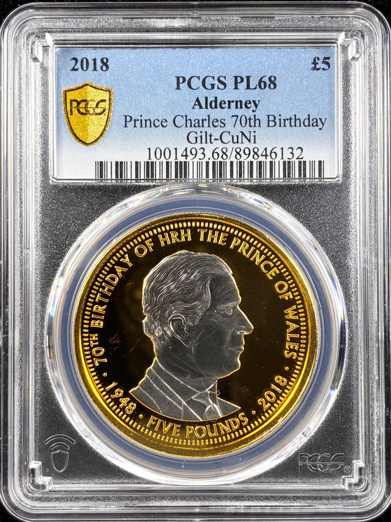 【雨安】【直播拍卖】【第0123期-评级币章】2026-01-10 周六 19:30 [评级现代] Alderney 奥尔德尼 5镑 2018年 查尔斯70岁生日 PCGS-PL68