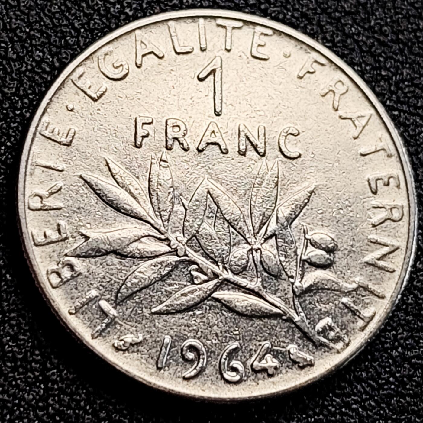 泉币菌-第164场-新年第七场 精品福利场 法国早期（1964年）1法郎镍币  播种女神 入欧前 末版 绝版