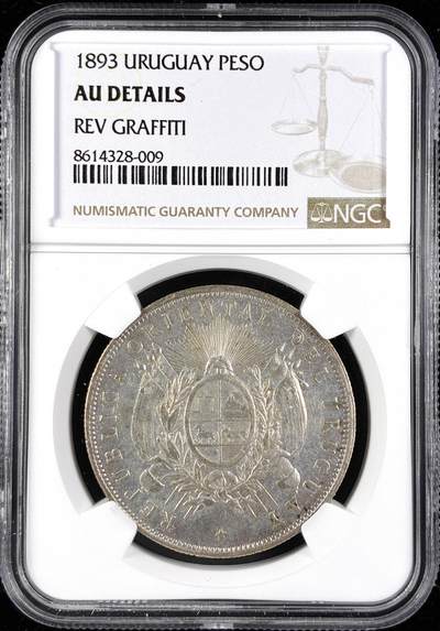 【雨安】【直播拍卖】【第0123期-评级币章】2026-01-10 周六 19:30 - [评级美洲] Uruguay 乌拉圭 1比索 KM#0017 (1878-1895) 1893年  NGC-AU