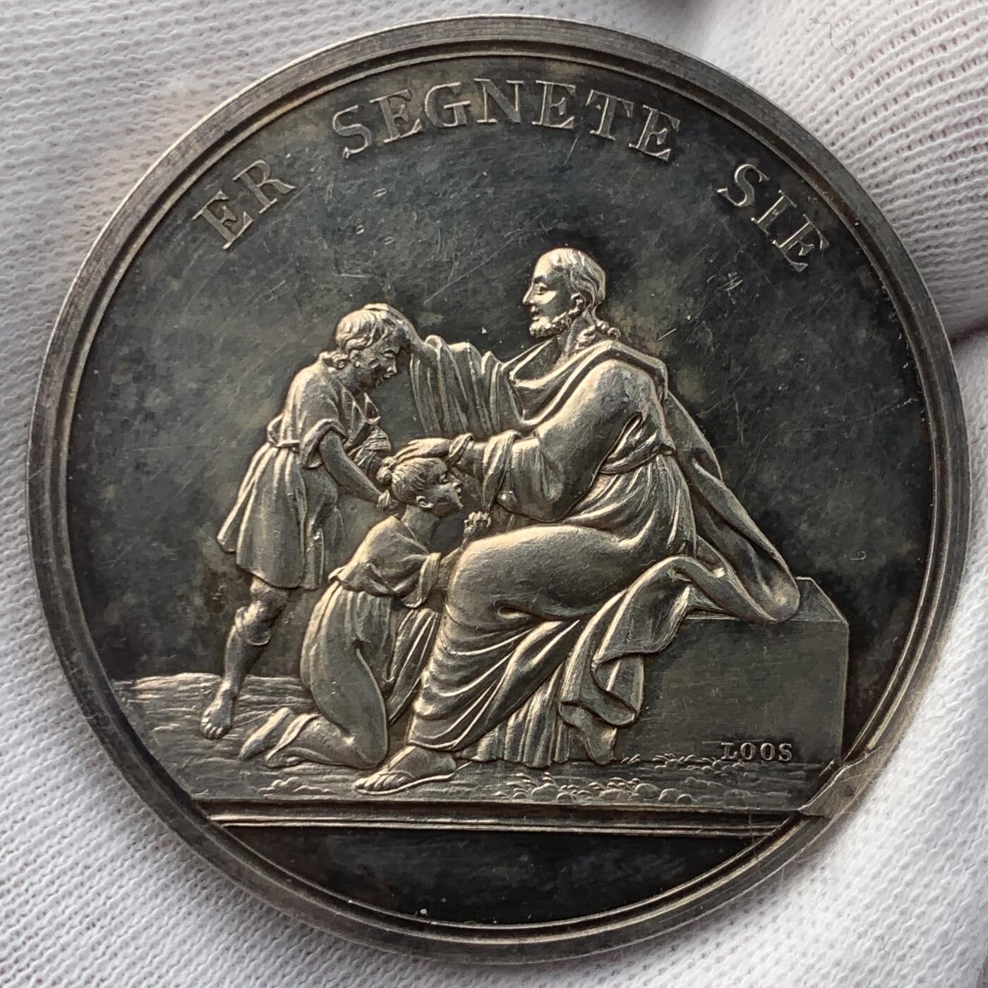 掌中浮雕-藏着的欧洲第048场 1803年德国古典大师loos基督坚信礼银章，42mm，26.2g