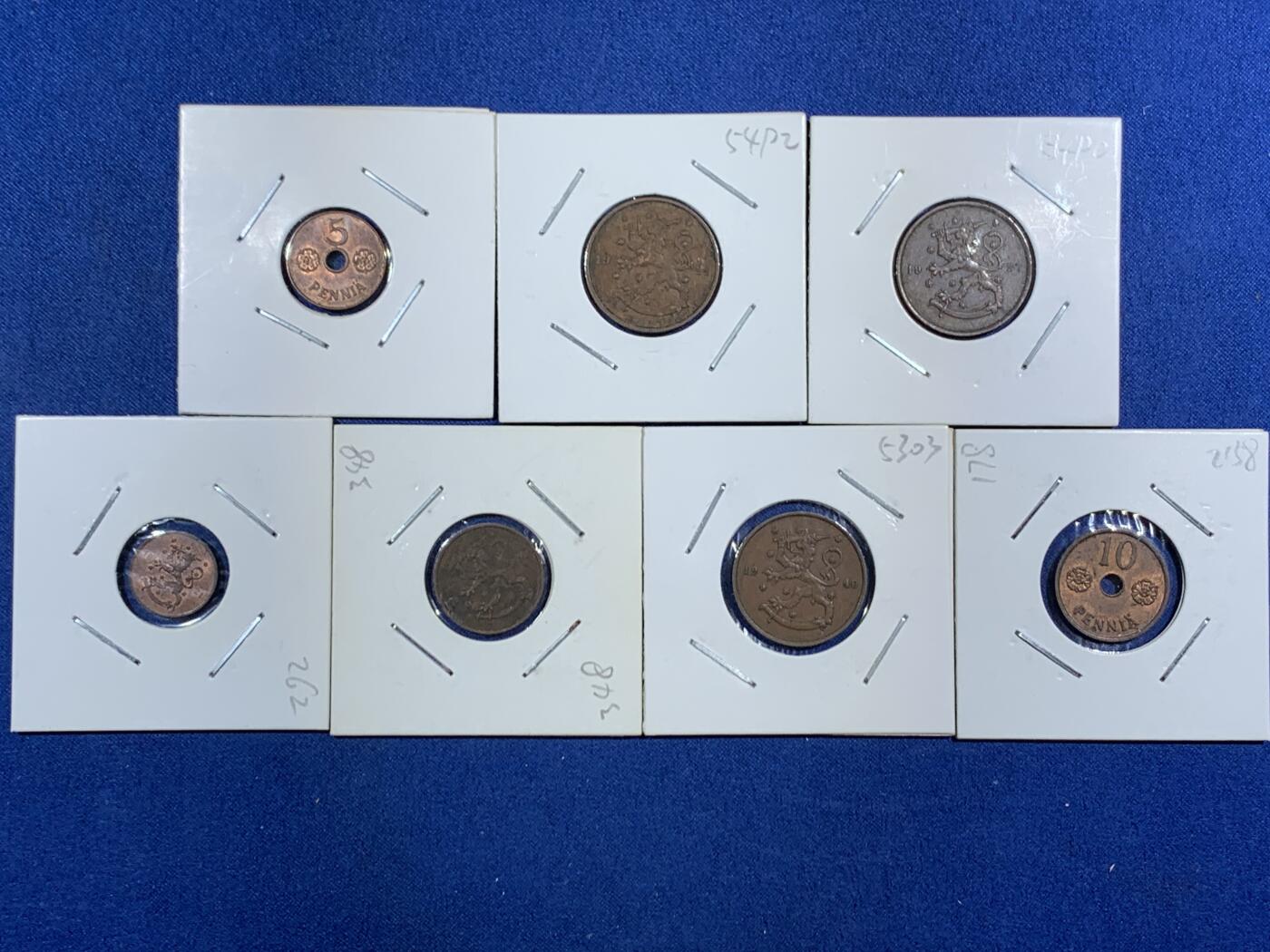 《竞宝斋》第455场 周日，周一 2场连拍 （全场包邮，欢迎送拍） 七枚一组 芬兰铜币
