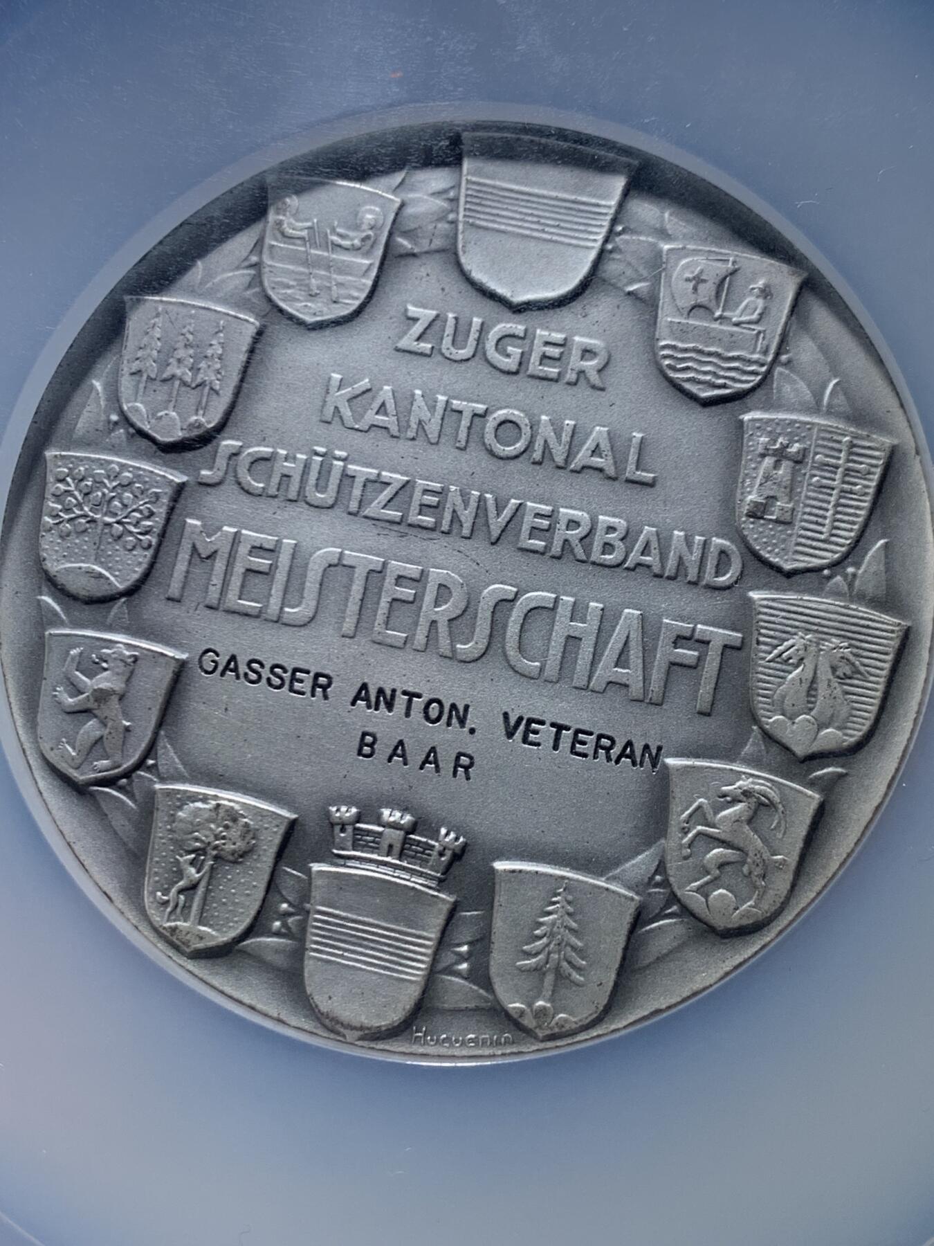 《竞宝斋》第455场 周日，周一 2场连拍 （全场包邮，欢迎送拍） NGC MS65 瑞士1952年楚格射击节大银章 60mm 加大加厚盒