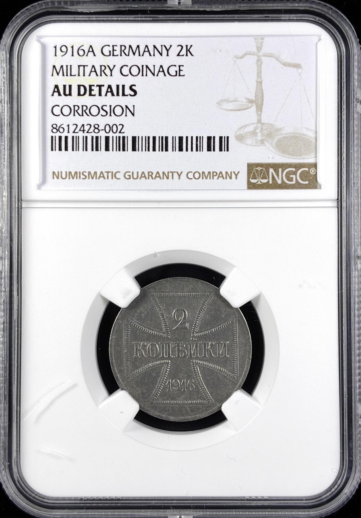 【雨安】【直播拍卖】【第0123期-评级币章】2026-01-10 周六 19:30 [评级德国] Germany 德国 军用货币 2戈比 1916年 一战东部军区 铁十字  NGC-AU