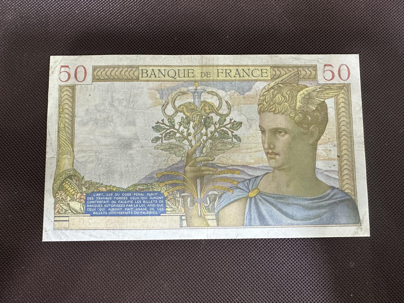 喜羊羊钱币收藏2025第12期(流通品相场) 	法国	P-85b 1939年50法郎	品相如图				L.10147 707			