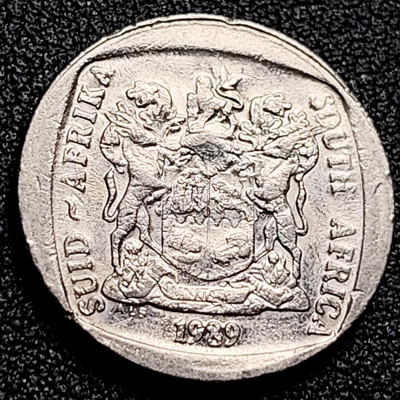 泉币菌-第165场-新年第八场 精品福利场 跳羚 上字徽版 南非1989年 2兰特铜镀镍硬币 23.0毫米 5.5克