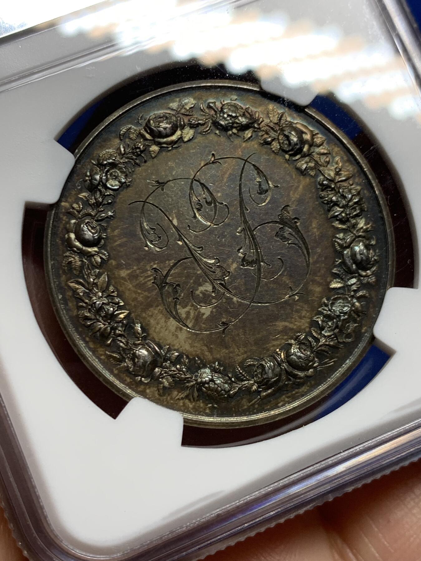 《竞宝斋》第455场 周日，周一 2场连拍 （全场包邮，欢迎送拍） NGC MS62 法国结婚银章 37mm 丰饶角银标