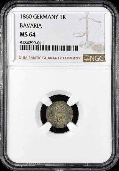 【雨安】【直播拍卖】【第0123期-评级币章】2026-01-10 周六 19:30 - [评级德国] Germany 德国 德意志 巴伐利亚 1克鲁泽 1860年  NGC-MS64