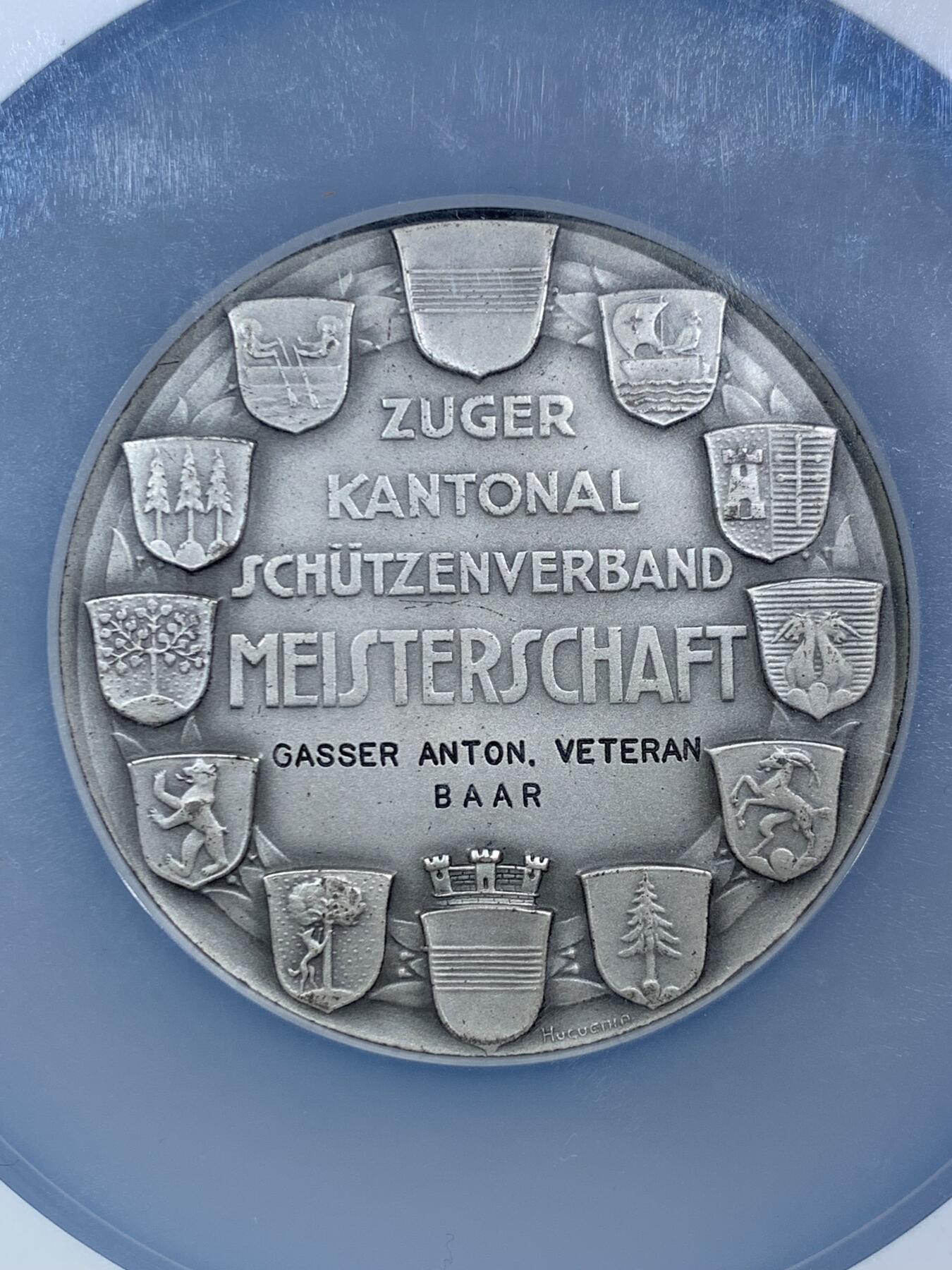 《竞宝斋》第455场 周日，周一 2场连拍 （全场包邮，欢迎送拍） NGC MS65 瑞士1952年楚格射击节大银章 60mm 加大加厚盒