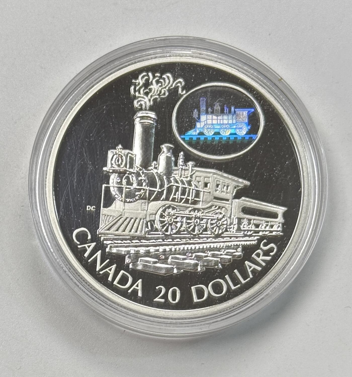 S&S Numismatic世界钱币-拍卖 第118期  加拿大2001年 陆路、海路和铁路运输 20加元精制纪念银币 盒证齐全，品相如图 31.1克925银