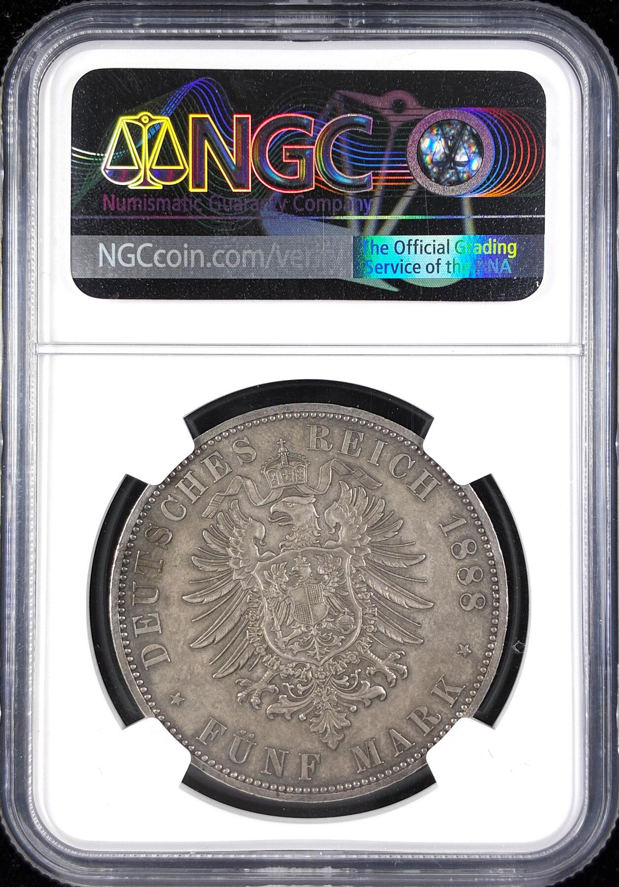 【雨安】【直播拍卖】【第0123期-评级币章】2026-01-10 周六 19:30 [评级德国] Germany 德国 帝国 J.099 普鲁士 5马克 (1888) 三皇 1888年  NGC-MS62