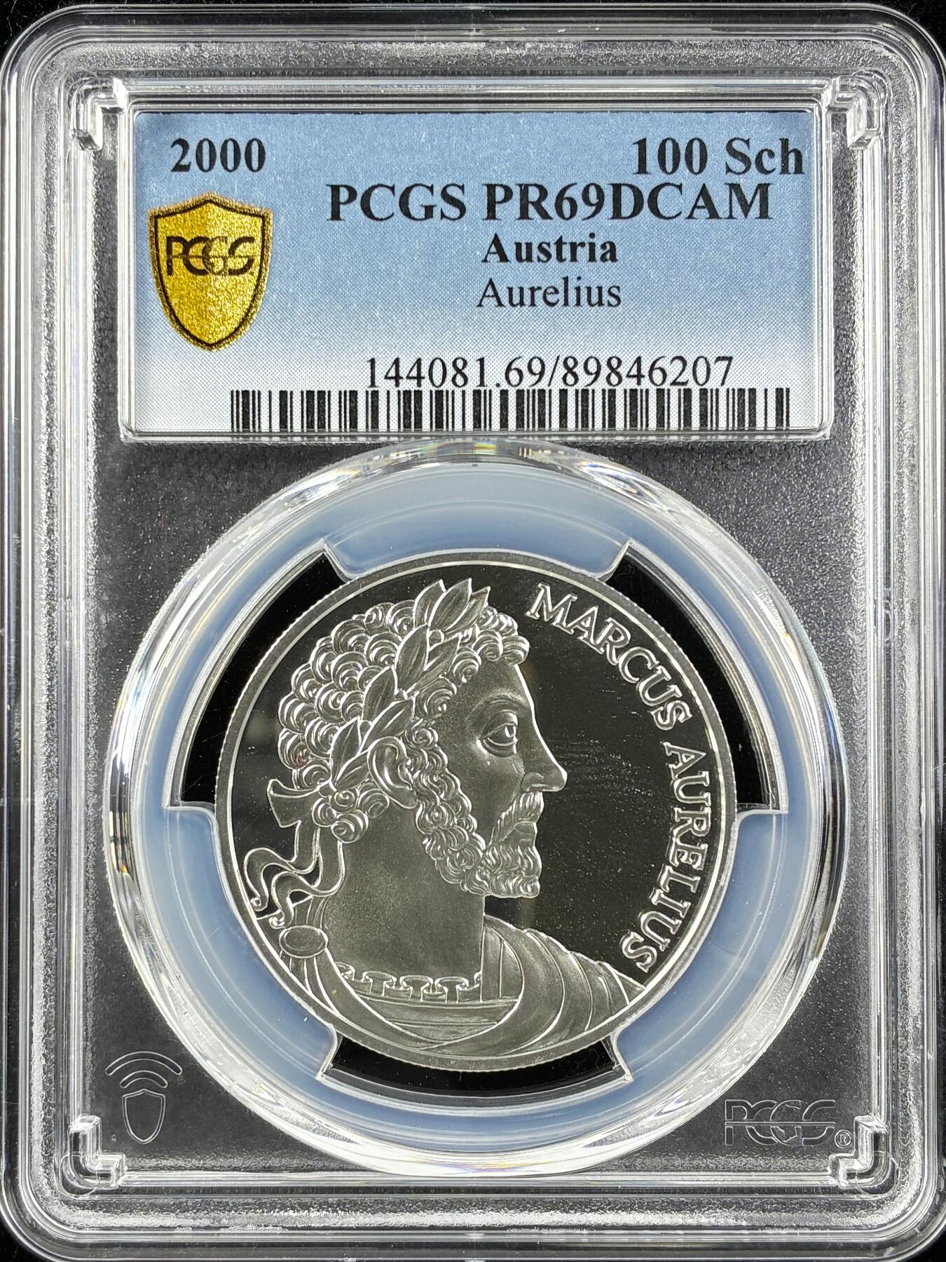 【雨安】【直播拍卖】【第0123期-评级币章】2026-01-10 周六 19:30 [评级现代] Austria 奥地利 100先令 2000年 罗马奥勒留 PCGS-PR69DCAM 精制币