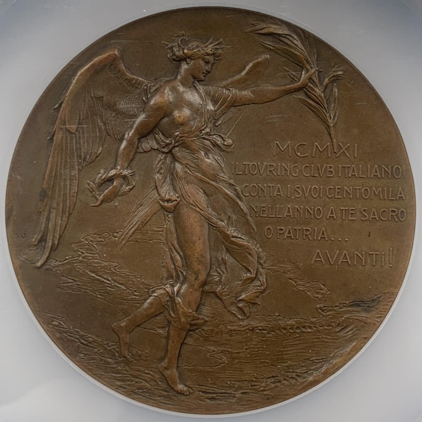 掌中浮雕-藏着的欧洲第048场 NGC MS62 : 1911年意大利旅行俱乐部纪念大铜章  ,69mm