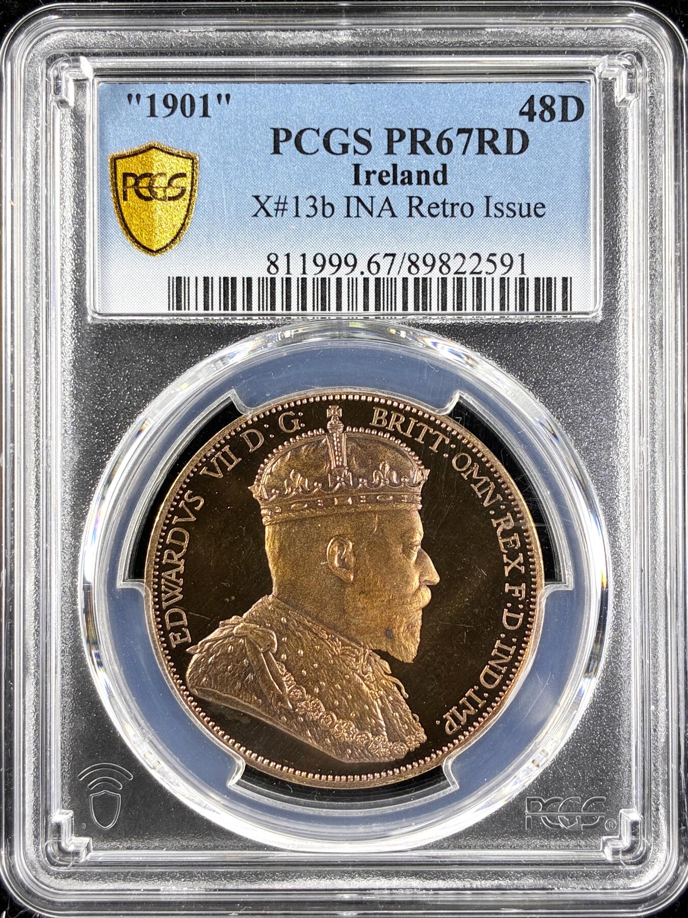 【雨安】【直播拍卖】【第0123期-评级币章】2026-01-10 周六 19:30 [评级欧洲] Ireland 爱尔兰 48D 1901年 爱德华七世 X#13b 精制 PCGS-PR67RD 精制币