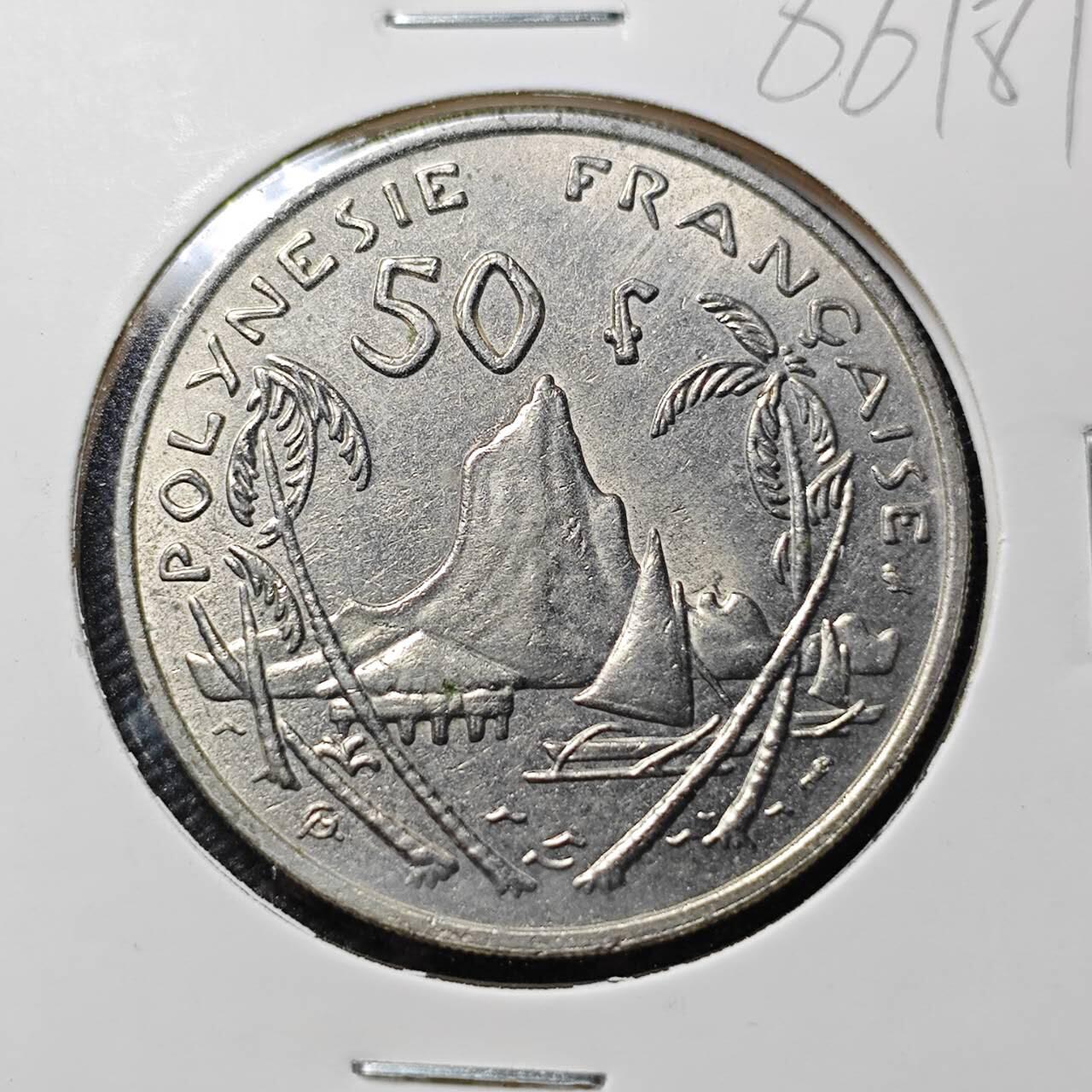KK钱币收藏小铺  第386期  2月预留时间 周末发货  法属波利尼西亚50法郎