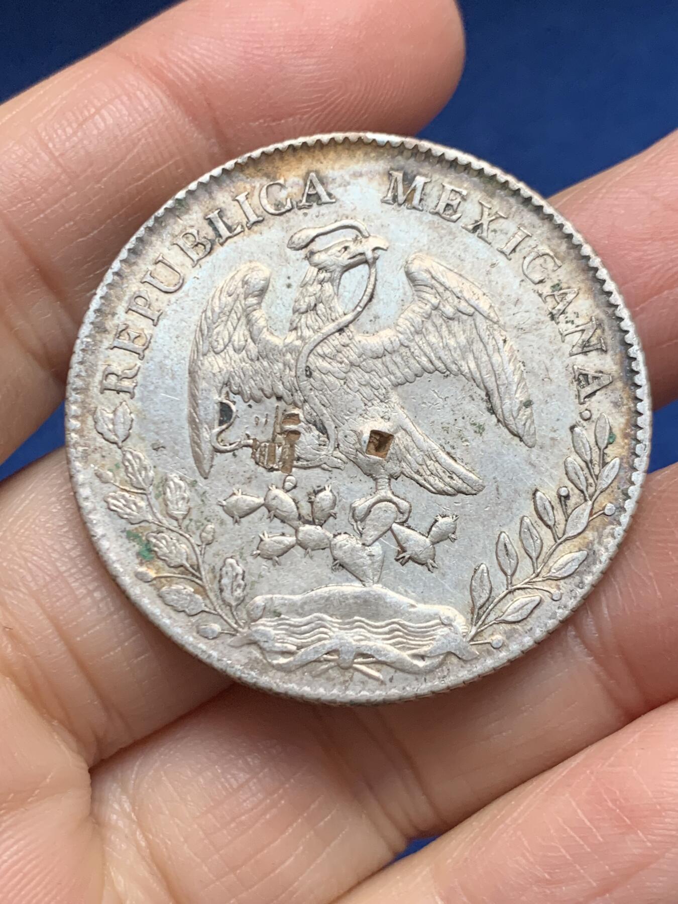 《竞宝斋》第455场 周日，周一 2场连拍 （全场包邮，欢迎送拍） 墨西哥 1895 ZS FZ 鹰洋银币 有戳 细节见图