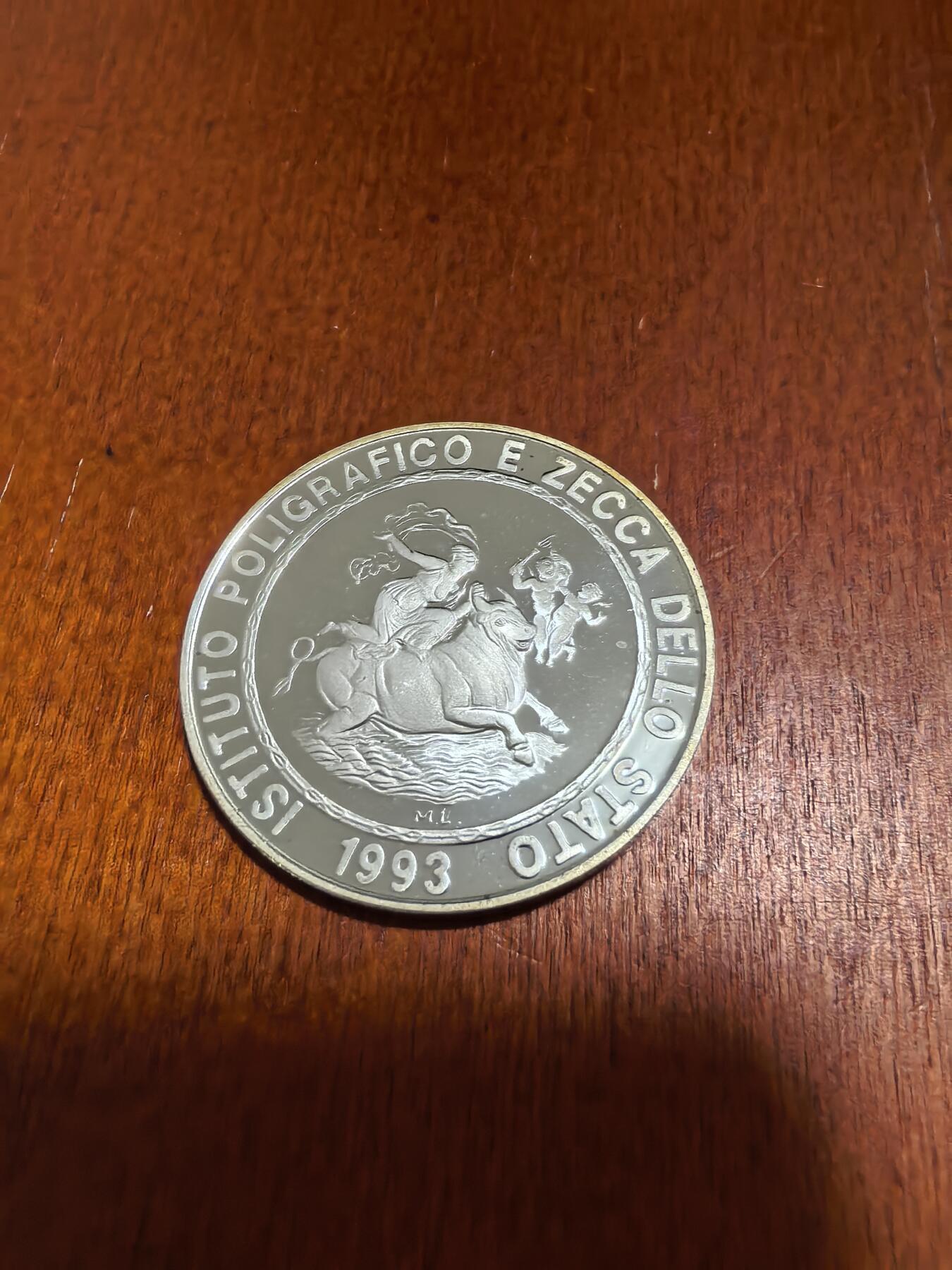 长老汇蛇年精选第九十二场拍卖 珍稀币！1993意大利欧罗巴骑牛5埃居精制银币，18克986银，盒证全，2万枚