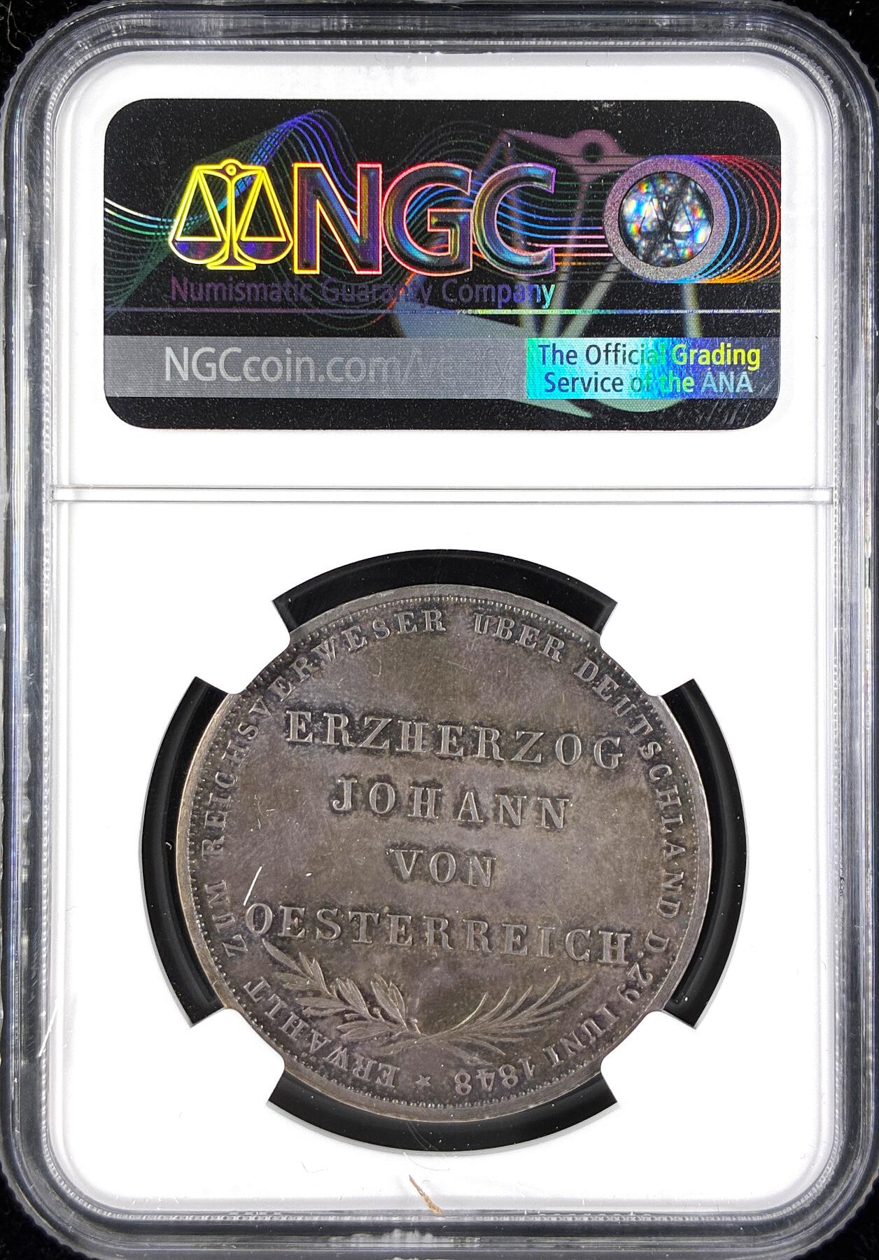 【雨安】【直播拍卖】【第0123期-评级币章】2026-01-10 周六 19:30 [评级德国] Germany 德国 德意志 2盾 Frankfurt法兰克福 Thun.135 KM#0338 (1848) 奥地利大公 1848年  NGC-MS61